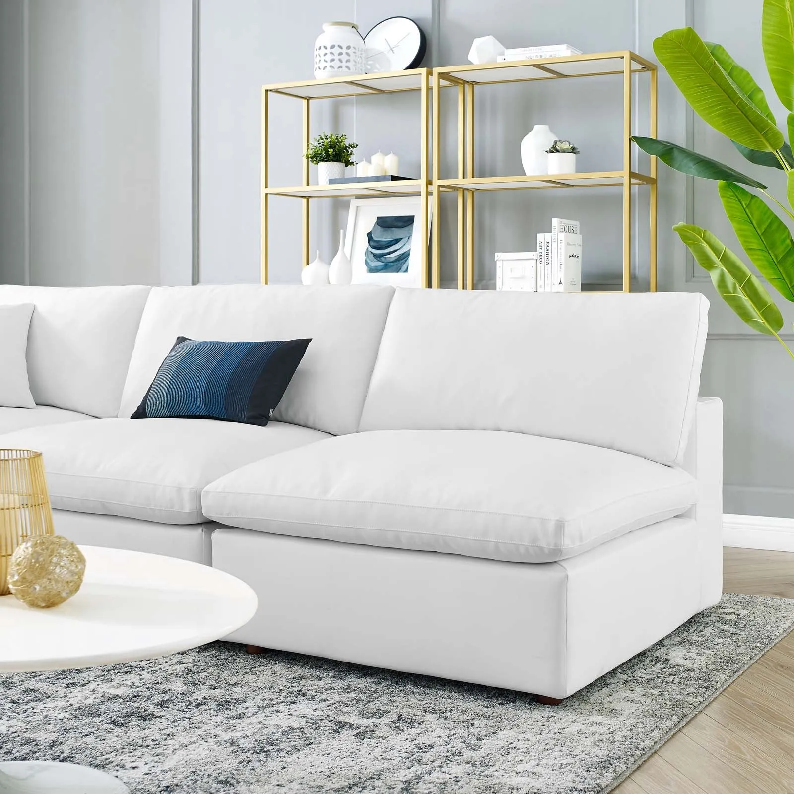 Commix  Down Filled Overstuffed Vegan Leather 5-Piece Sectional Sofa