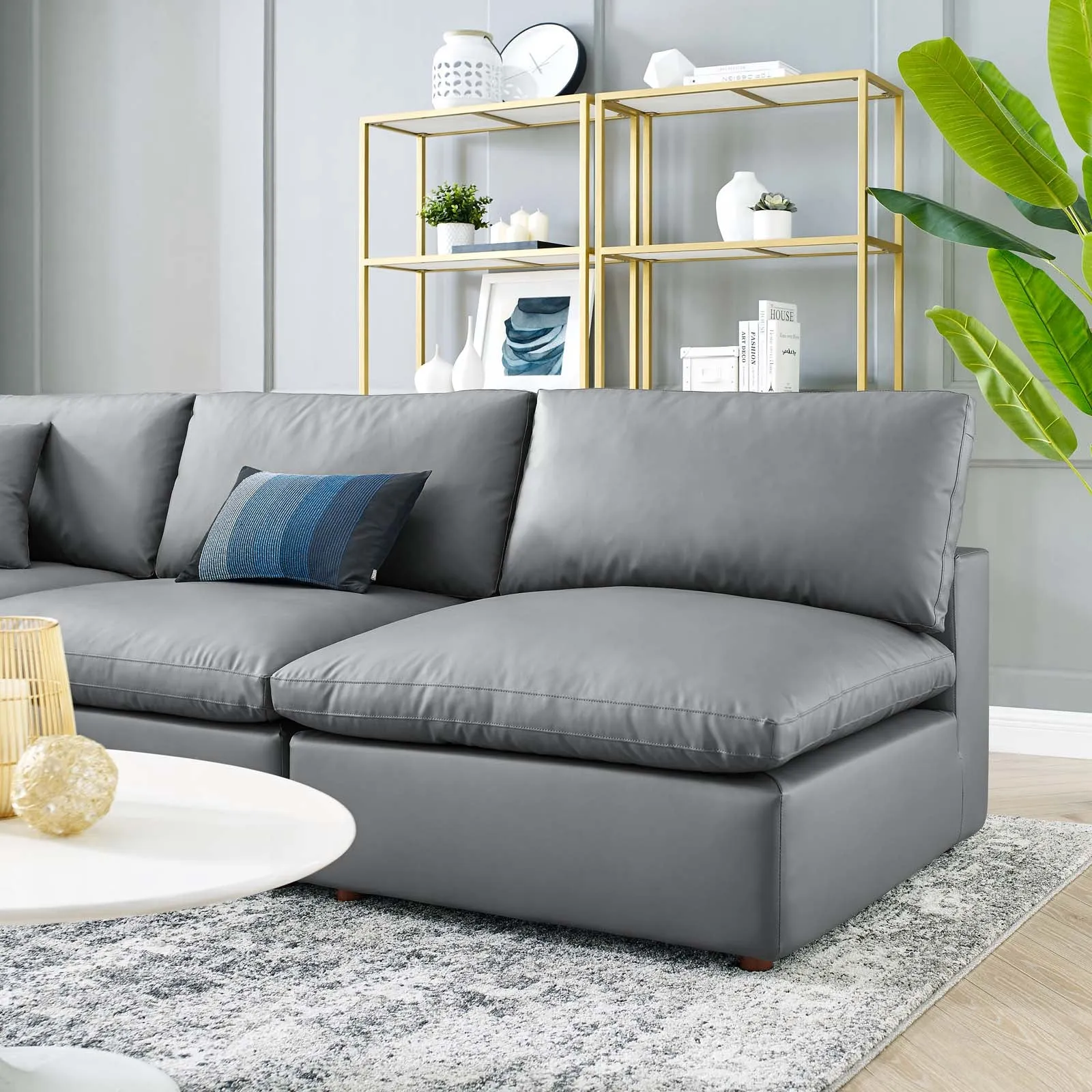 Commix  Down Filled Overstuffed Vegan Leather 5-Piece Sectional Sofa