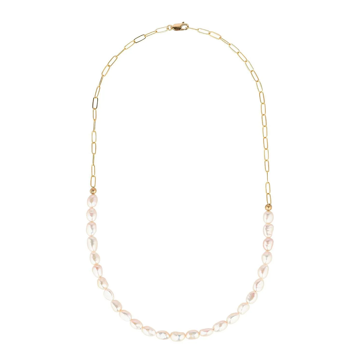 Gold Filled Paperclip Chain & Multiple Baroque Pearl 19" Necklace