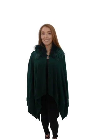 Green wool Cape with Dyed Green Fox Collar