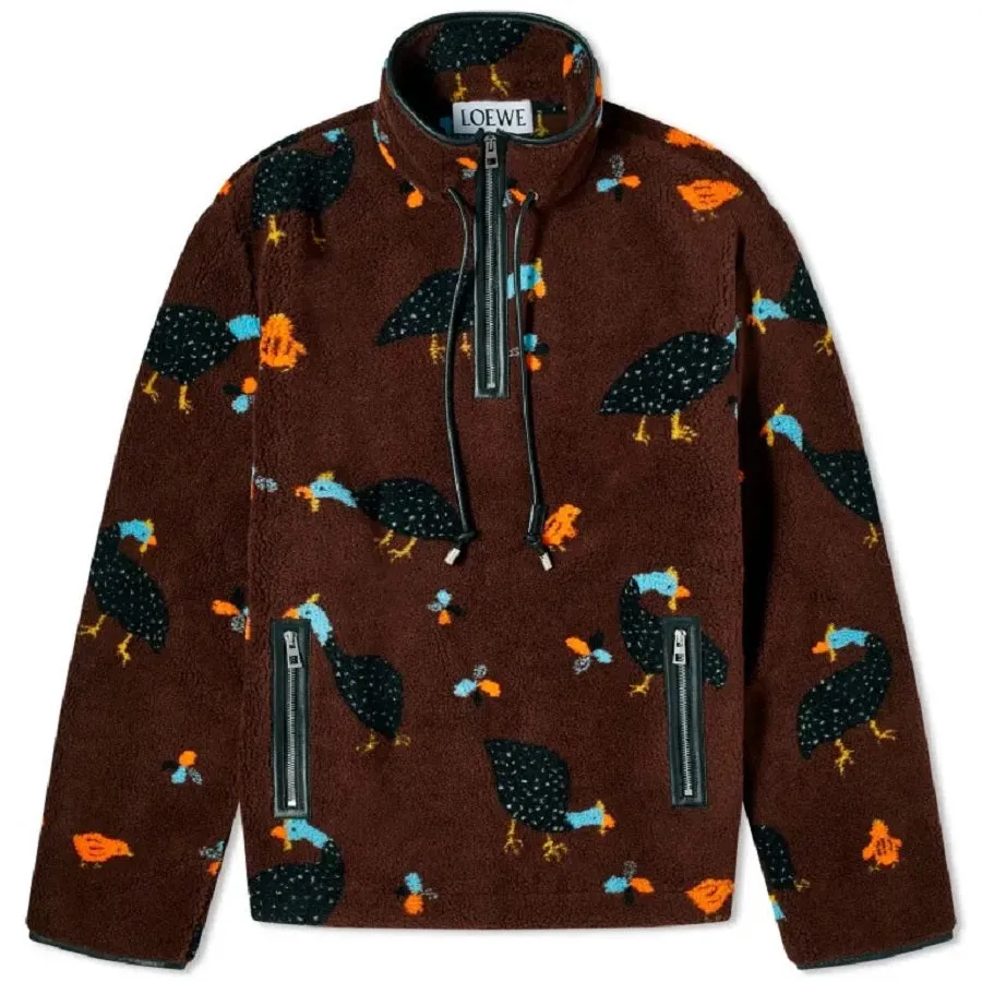 Loewe Bird Print Fleece Anorak, dark brown