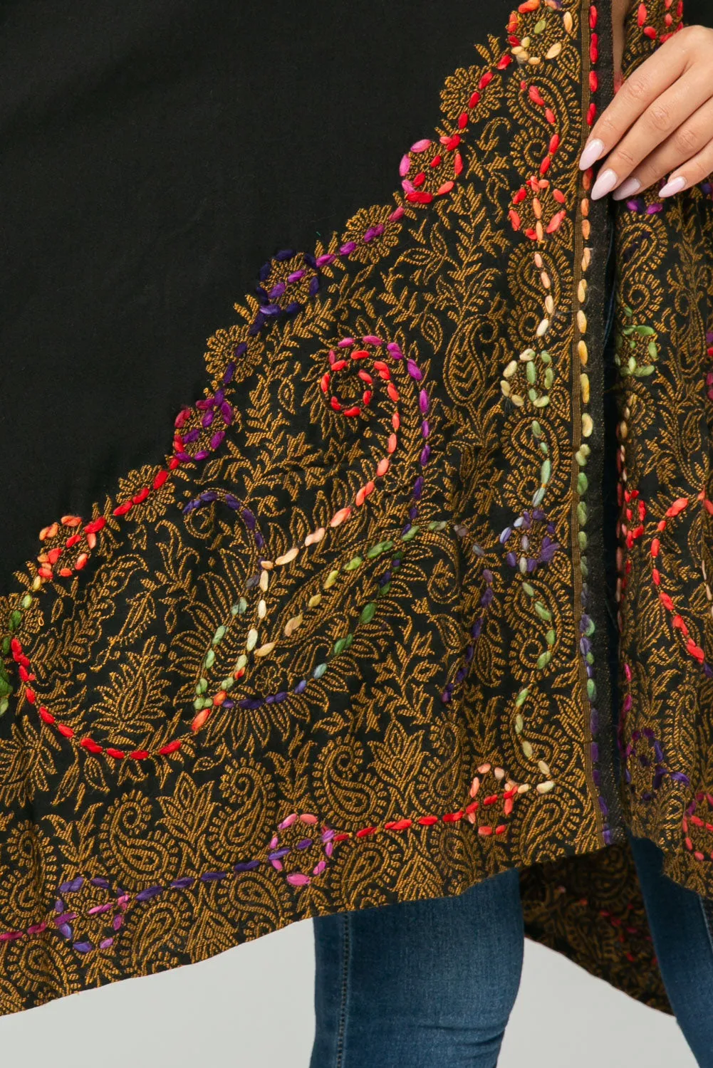 RAJ ALLISON BLACK GOLD EMBROIDERED KIMONO