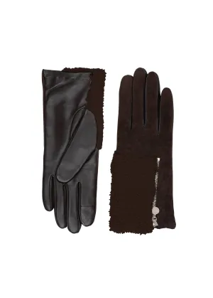 Suede leather shearling zipper glove